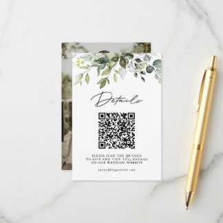 Cartão De Informações Simples Código QR de Verde de Eucalipto & Casament