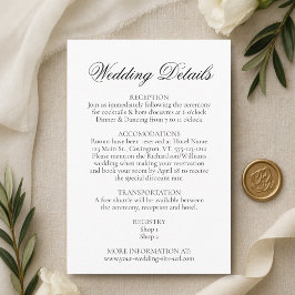 Cartão De Informações Simples Detalhes de Casamento Preto e Branco Elegâ