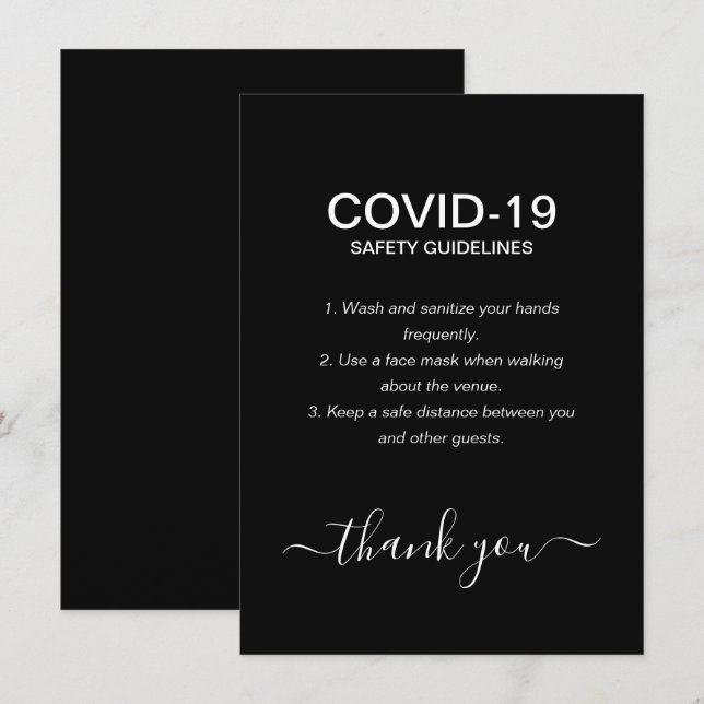Cartão De Informações Simples Diretrizes de Segurança Covid em Preto e B (Frente/Verso)