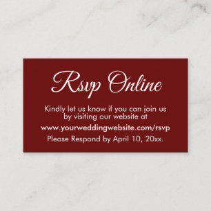 Cartão De Informações Simples Elegante de Casamento Vermelho Escuro RSVP