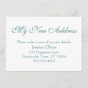 Cartão De Informações Simples, Elegante Meu Novo Endereço Verde-Azul em 