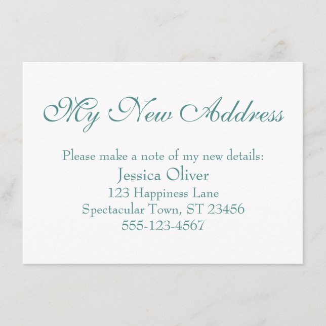 Cartão De Informações Simples, Elegante Meu Novo Endereço Verde-Azul em  (Frente)