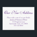 Cartão De Informações Simples, Elegante Nosso Novo Endereço Roxo em Bran<br><div class="desc">Mantenha seus amigos e familiares atualizados com seu novo endereço usando esses cartões de gabinete simples e elegantes. Uma nota versátil diz "Nosso Novo Endereço" no topo, usando uma fonte bonito e tradicional de script. Use os campos modelo para adicionar todos os seus detalhes para personalizar este design para seu...</div>