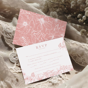 Cartão De Informações Simples Elegante Rosa Poeirento Jardim Casamento R