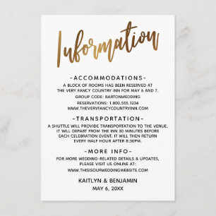 Cartão De Informações Simples Faux Dourado Tipografia Informações de C