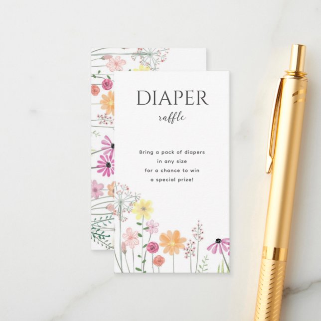 Cartão De Informações Simples Girls Chá de fraldas Fralda Raffle (Frente/Verso In Situ)