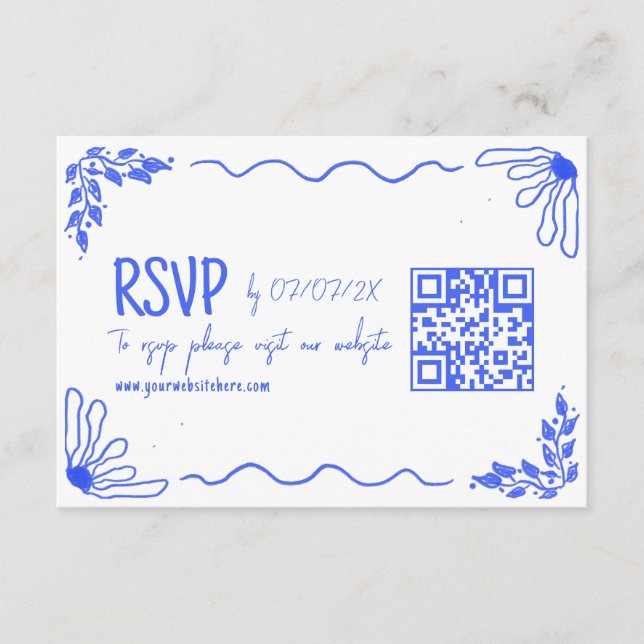 Cartão De Informações Simples Mão Desenhada Quirky Doodle French Blue RS (Frente)