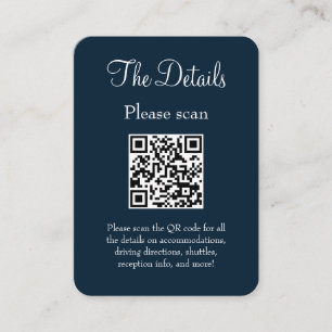 Cartão De Informações Simples Marinho Azul Detalhes do Casamento QR