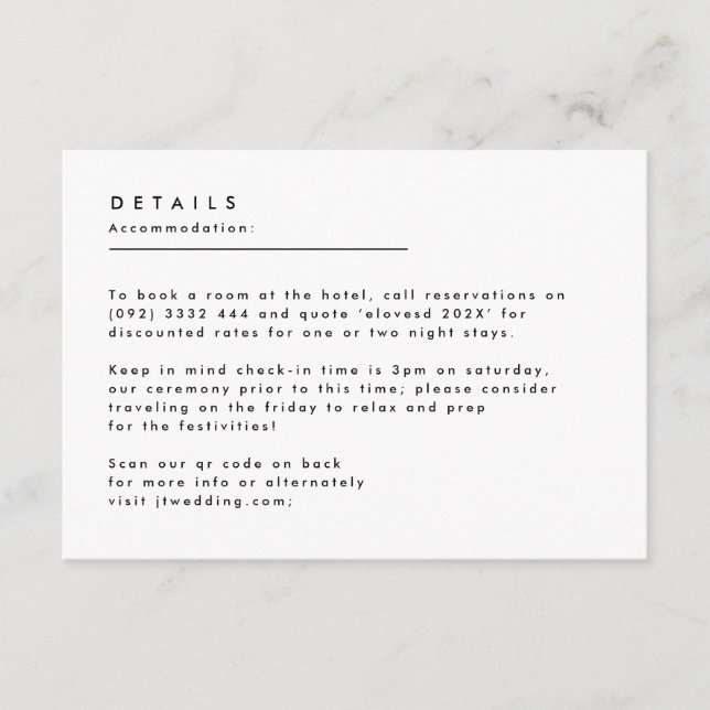 Cartão De Informações Simples Moderno Branco Preto Detalhes Monograma (Frente)