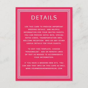 Cartão De Informações Simples Moldura Coral Rosa Bold Detalhes de Casame