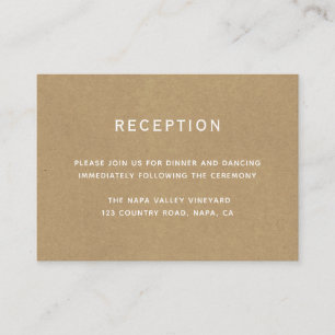 Cartão De Informações Simples Recepção de casamento Rustic Kraft Faux
