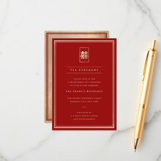 Cartão De Informações Simples Retângulo Dupla Felicidade Cerimônia do Ch (Frente/Verso In Situ)