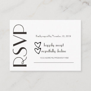 Cartão De Informações Simples RSVP Coração Preto Branco Casamento