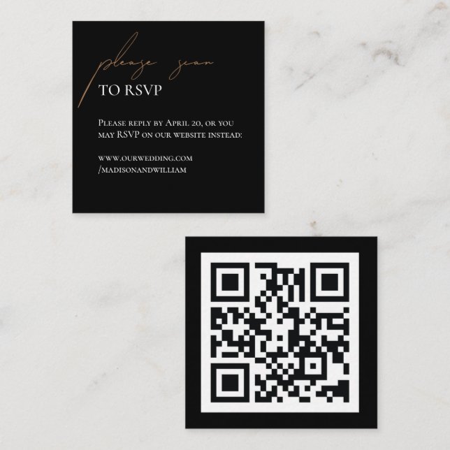 Cartão De Informações Simples RSVP de casamento em preto e branco com QR (Frente/Verso)