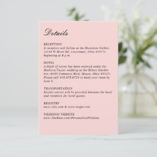 Cartão De Informações Simples Script Bonito Casamento Rosa Vertical Pequ