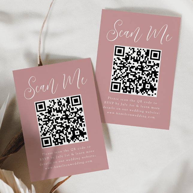 Cartão De Informações Simples Script Rosa Empoeirado Código QR Casamento (Criador carregado)