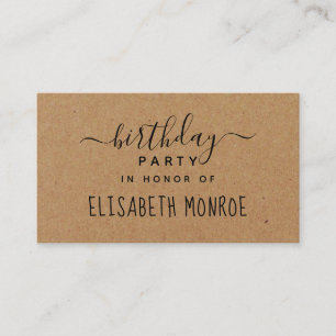 Cartão De Informações Simples Script Rustic Country Kraft Aniversário C
