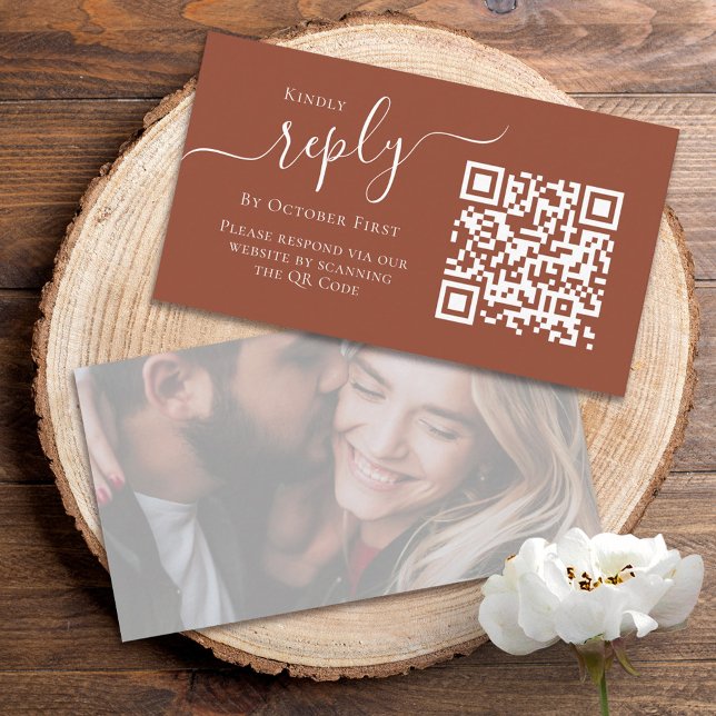 Cartão De Informações Simples Terracotta Calliografia Responder Código Q (Criador carregado)