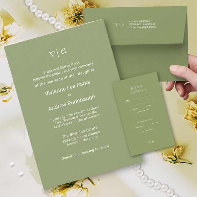 Cartão De Informações Simplesmente Elegante L'Herbe Tarragon (tarragon green wedding invitation)