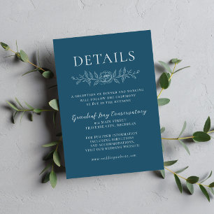 Cartão De Informações Simplicidade Floral 1 Azul Netuno Casamento Minima
