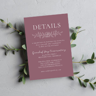 Cartão De Informações Simplicidade Floral 1 Casamento Minimal Mauve Crep
