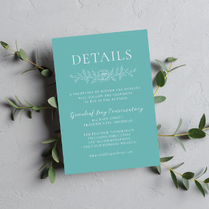 Cartão De Informações Simplicidade Floral 1 Casamento Minimalista Azul C