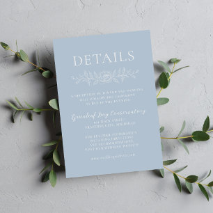 Cartão De Informações Simplicidade Floral 1 Casamento Minimalista Azul G