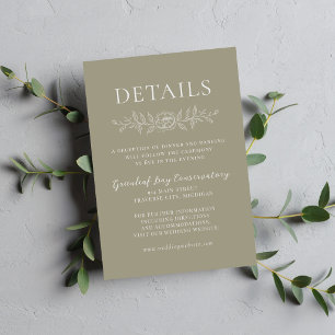 Cartão De Informações Simplicidade Floral 1 Casamento Minimalista Verde 