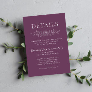Cartão De Informações Simplicidade Floral 1 Roxo Uva Casamento Minimalis