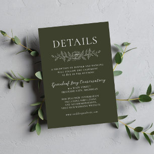 Cartão De Informações Simplicidade Floral 1 Verde Oliva Casamento Minima