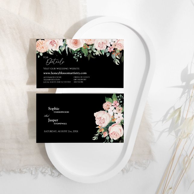 Cartão De Informações Site Blush Floral Black Wedding (Criador carregado)