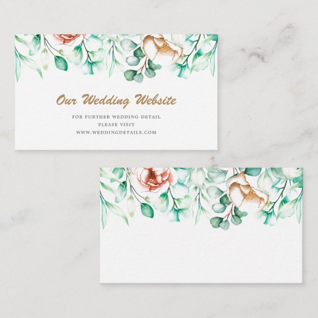 Cartão De Informações Site de Casamento Aquarela Verde de Eucalipto (Frente/Verso)
