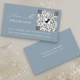 Cartão De Informações Site de Casamento Azul Dusty com Código QR RSVP On