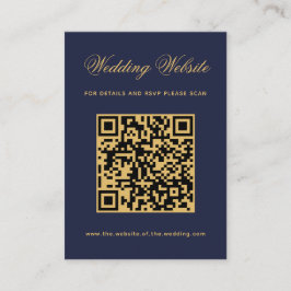 Cartão De Informações Site de Casamento Azul Marinho Dourado Código QR C