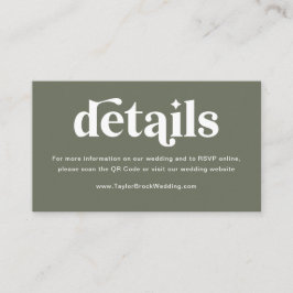 Cartão De Informações Site de Casamento Boho Retro Verde Sage