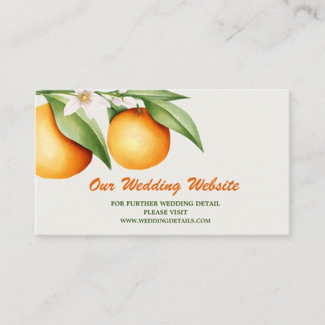 Cartão De Informações Site de Casamento Botânico de Fruta Laranja Aquare (Frente)