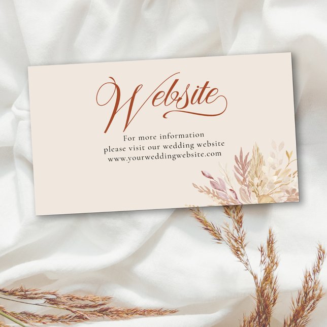 Cartão De Informações Site de casamento botânico em creme de terracota (Wedding website enclosure card with elegant calligraphy in burnt orange and cream)