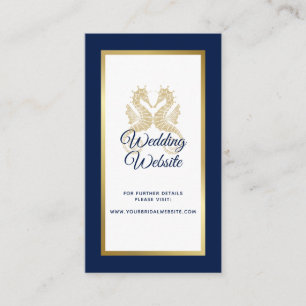 Cartão De Informações Site de Casamento Cavalos-Marinhos Azul Naval Dour