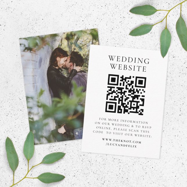 Cartão De Informações Site de Casamento | Código QR de RSVP Elegante e C (Criador carregado)