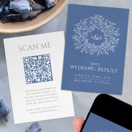 Cartão De Informações Site de casamento Código QR monograma azul branco