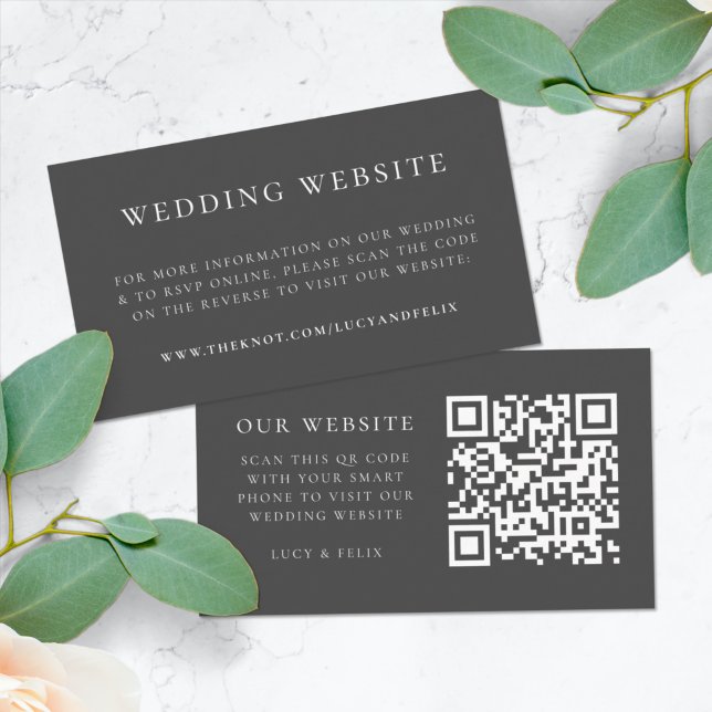 Cartão De Informações Site de Casamento | Código QR RSVP Chic Elegante (Direct guests seamlessly to your wedding website using this smart scannable enclosure card)