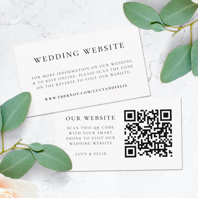 Cartão De Informações Site de Casamento | Código QR RSVP Chic Elegante (Direct guests seamlessly to your wedding website using this smart scannable enclosure card)