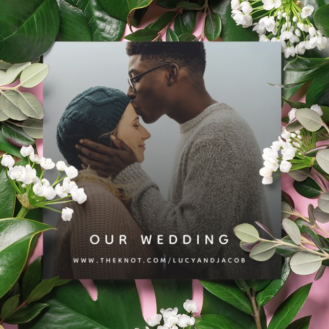 Cartão De Informações Site de Casamento | Código QR RSVP de Foto Moderna (Criador carregado)