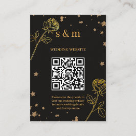 Cartão De Informações Site de Casamento com Código QR em Folha de Ouro d