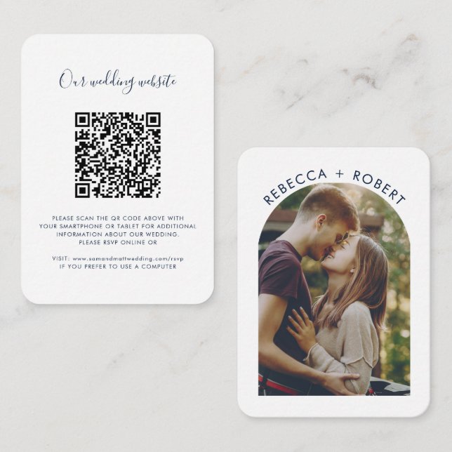Cartão De Informações Site de Casamento com Foto em Código QR RSVP (Frente/Verso)