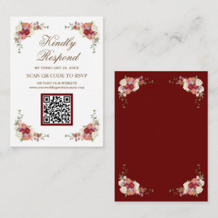 Cartão De Informações Site de Casamento com RSVP por Código QR Floral Rú