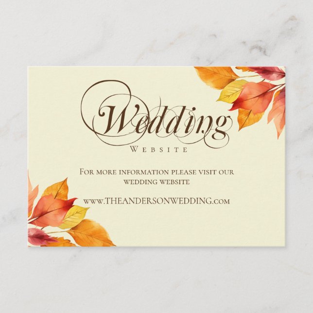 Cartão De Informações Site de Casamento de Caligrafia Rustic Fall Deixa (Frente)