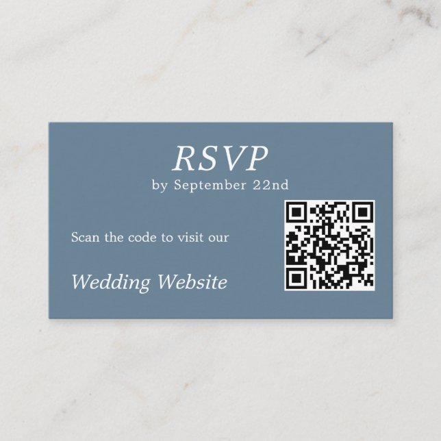 Cartão De Informações Site de Casamento de Código QR de RSVP Azul Modern (Frente)
