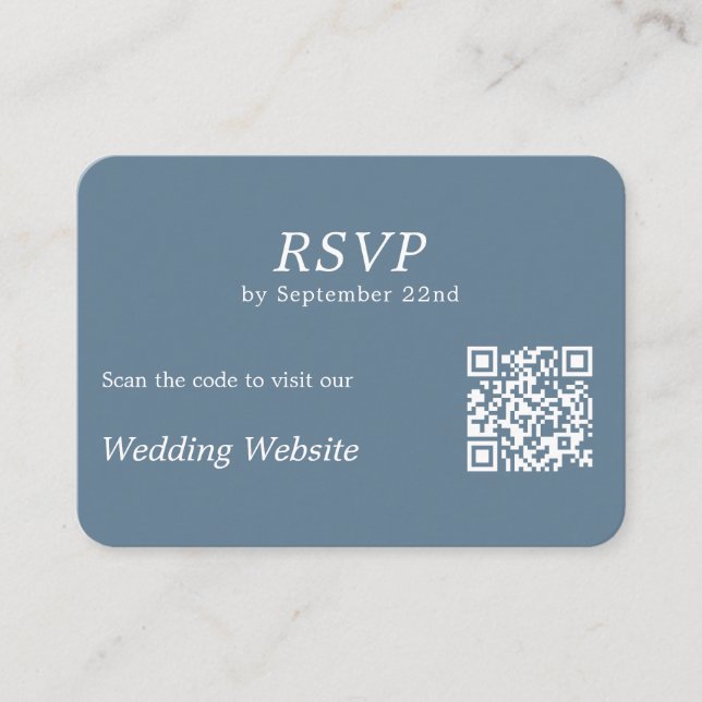 Cartão De Informações Site de Casamento de Código QR de RSVP Azul Modern (Frente)