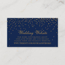 Cartão De Informações Site de Casamento de Confetti Azul & Glam Dourado
